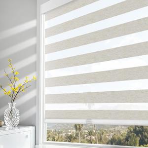 AOSKY Cordless Zebra Blinds for Windows Pull Down Roller Window Shades Dual Layer Light Filtering Privacy for Day and Night, Free-Stop Door Shades for Home Easy to Install Linen Cream 31" W X 72" H