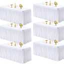 PARTISKY 6 Pack White Tablecloths for Rectangle Tables 6ft, Wrinkle Resistant White Table Cover Fitted Stretch Table Cloth with Pleated Ruffle Skirts for Party Banquet Dining Birthday Wedding, 72" x 30"