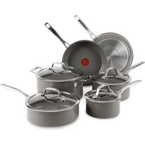 T-fal Ceramic Excellence Reserve Ceramic Nonstick Cookware Set 10 Piece Induction Oven Broiler Safe 500F Pots and Pans Grey