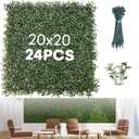 Grass Wall Panels 20″ × 20″ (24 Pack) – UV-Protected Artificial Boxwood Hedge Greenery Backdrop Covers 66 sq ft, Indoor/Outdoor Privacy Fence Screen, Zip Ties & Spare Leaves Included