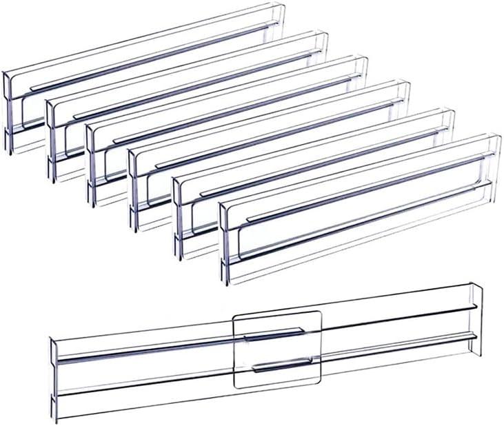 Acrylic Clear Drawer Dividers, Expandable 11-19'' Dresser Organizers Transparent Kitchen Drawer Organizer, Clear Plastic Drawers Separators for Clothing Kitchen Utensils and Office Storage, 6 Pack