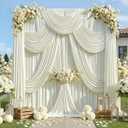 50ft x 12ft Ivory Backdrop Curtains, Wrinkle Free Thick Fabric Polyester Curtains Backdrop Drapes Cover for Parties Wedding Birthday Photography Background, 10 Panels 5ft x 12ft