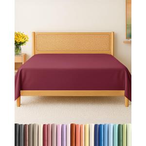 Queen Size Flat Sheet - Hotel Quality Top Flat Bed Sheet Only - Ultra-Soft, Breathable & Cooling - Fade & Wrinkle Free - Easy-Care, Stain & Shrink Resistant Bedding - Easy-Fit & Oeko-Tex - Burgundy