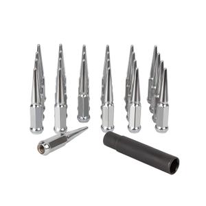 M14x1.5 Spike Lug Nuts Chevy Silverado 6 Lug, 24pcs 4.4" Tall Chrome Spiked Lug Nut 6x5.5 Conical Bulge Seat with 1 Socket Key Compatible with Chevy Silverado, GMC Sierra, Ford F150, Ram 1500