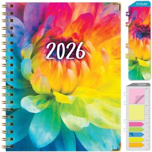 HARDCOVER 2026 Planner, 8.5"x11": 14 Months (November 2025 - December 2026), Daily Weekly Monthly Planner, Yearly Agenda, Bookmark, Pocket Folder and Sticky Note Set (Rainbow Petals)