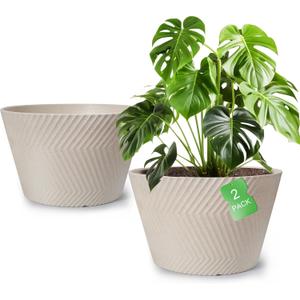 18 inch Big Plant Pots, 2 Pack Large Round Planters for Outdoor Plants, Porch, Patio, Backyard, Durable Plastic Flower Pots, Modern Dcor for Tall Plants, Flowers, White