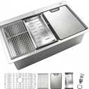 3322 Inch Drop In Kitchen Sink 304 Stainless Steel Top monut Deep Single Bowl Workstation Sinks, Integrated Ledge Design with Full Accessories