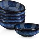 vicrays Ceramic Salad Bowls Set for Kitchen, Serving - 32 Ounce Soup Bowls, Pasta Bowls, Chip Resistant, Dishwasher Microwave Safe, Large, Fluted, stoneware, Set of 6 (Blue)