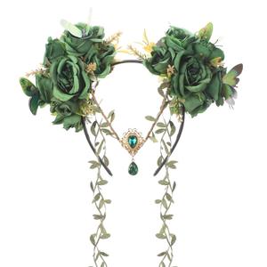 MOSTORY Green Fairy Flower Headpiece - Elf Crown with Butterfly for Woodland Fairy Costume, Forest Floral Headband for Renaissance Accessories Women Renfaire Halloween Fantasy Cosplay