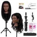 20-22 Inch Mannequin Head Human Hair with Stand,100% Real Human Hair Mannequin Head for Braiding,Cosmetology Manikin Doll Head for Styling with Table Clamp Hair Braiding Set (Brown) (30 Black)