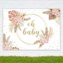 Riyidecor Girl Boho Oh Baby Baptism Baby Shower Decorations Backdrop 7Wx5H Feet Polyester Fabric Pink Bohemian Pampas Grass Blush Newborn Party Floral Gold Banner Festival Studio Photo Shoot