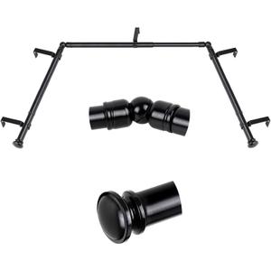TONIAL Bay Window Curtain Rods, 36 to 72 Inch Center Rod for window, 20 to 36 Inch Side Rods for windows 3/4 Inch Decorative Drapery Rods with Small Cap Finial, Light Black