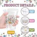100 Pcs Wildflower Clear Cups 12 oz Plastic Flowers Disposable Drinking Cups Bulk for Spring Groovy Party Floral Baby Shower Birthday Supplies