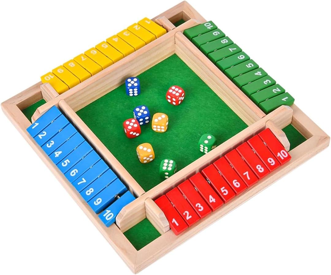 Shut The Box Game Wooden - Travel Board Game Small Size 8.6 Inch - Close The Box Dice Game - 8 Dice 10 Numbers