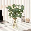 Briful Artificial Eucalyptus Stems in Glass Vase with Faux Water, 14" Fake Plant Eucalyptus Leaves for Home Bathroom Office Farmhouse Wedding Centerpiece Dcor (Clear)