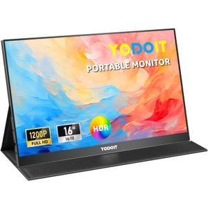 Yodoit Portable Monitor for Laptop 19201200 16" FHD Screen IPS Display with USB Type C Port, Built-in Speakers and Smart Cover Compatible with PC, MacBook, Xbox (Black)