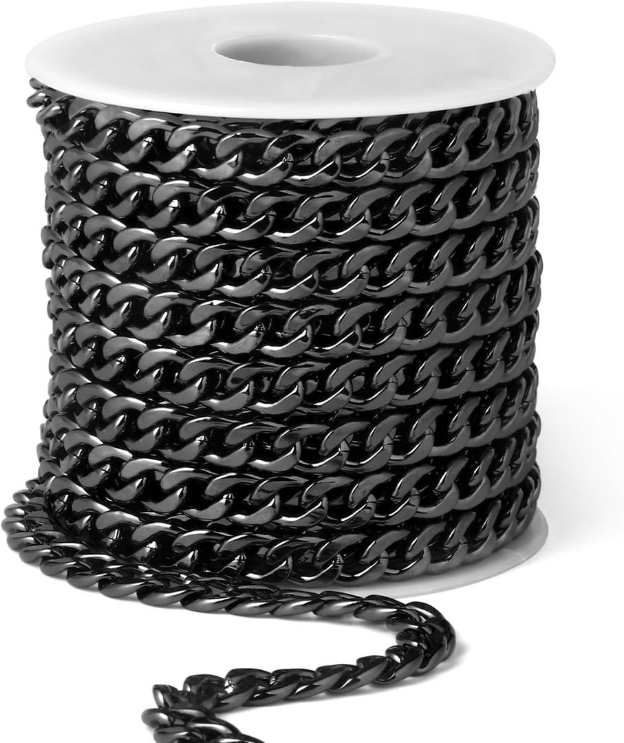 16.5 Ft Stainless Steel Curb Chains, 5mm 6mm 7mm 9mm Cuban Chain Roll Bulk for Jewelry Making (black color(7mm))