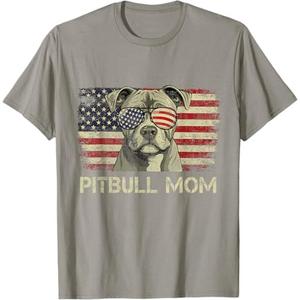 Pitbull Mom Dog Lovers American Flag 4th Of July T-Shirt (Small, Black)
