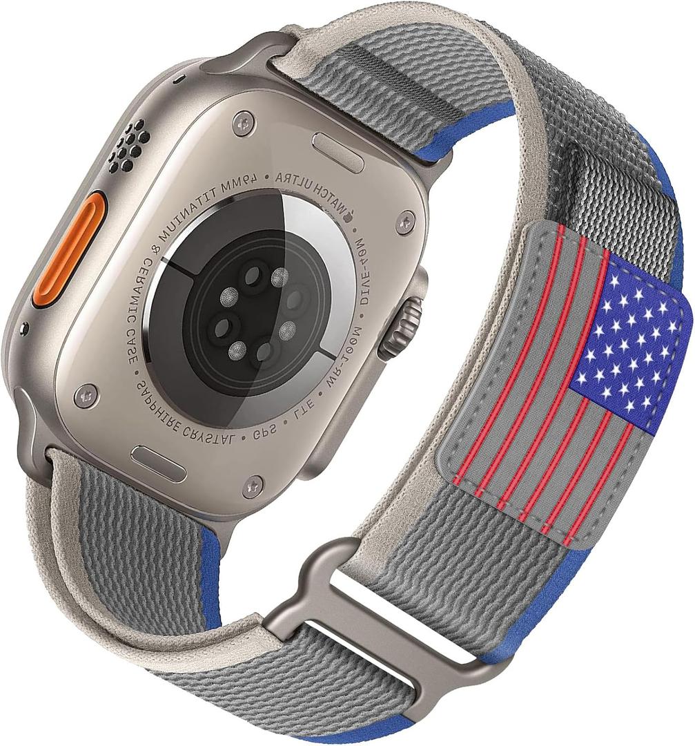 Trail Loop for Apple Watch Ultra Band 49mm 46mm 45mm 44mm 42mm 38mm iWatch Ultra 2 Band Women Men, Rugged Sport Strap Soft Nylon Wristband for Apple Watch Bands SE Series 9 8 7 6 5 4 3 2 1 Accessories, Grey Star