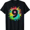 9th Birthday Paint Splashes T-Shirt for Kids, Girls, Boys. T-Shirt, Size Small