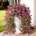 Artificial Hanging Flowers for Outdoors, 2 Pcs Fake Hanging Flowers Spring Summer Decor, UV Resistant Faux Artificial Outdoor Plants for Planter Front Door Porch Patio Garden Yard(Gradient Purple Red)