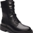 ASH Women's Marlow Black Leather Motorcycle Boots, Round Toe, Speed Lacing, Inside Zipper, Studded Trim Ankle size 7