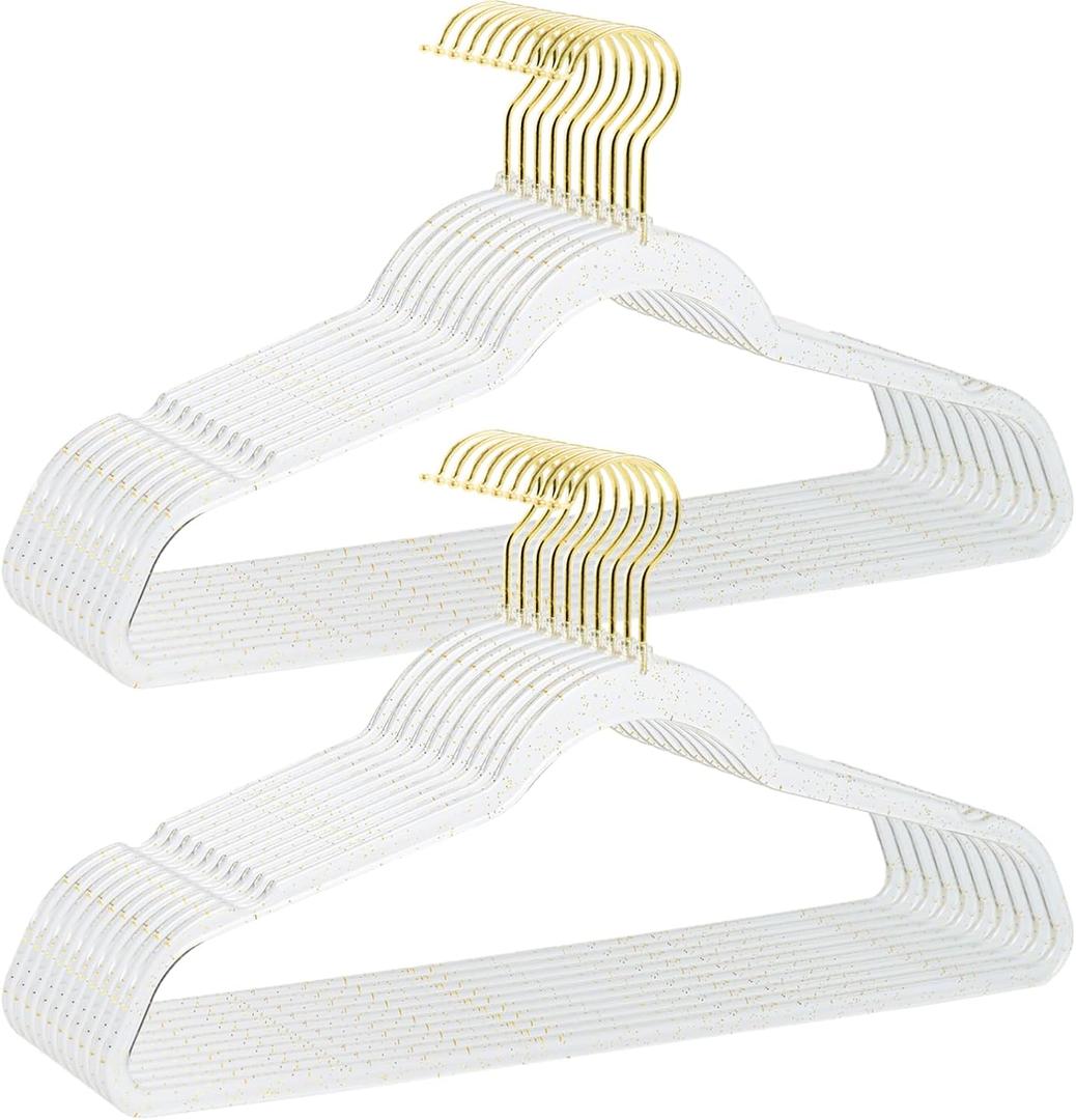 Clear Clothes Hangers 16", 20 Pack Plastic Coat Hanger for Adult Closet, Durable Ganchos de Ropa with Swivel Hook, Thin Space Saving Perchas de Plstico for Spaghetti Strap Dress Suit
