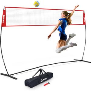 14FT Portable Volleyball Net for Backyard & Outdoor - Height Adjustable Freestanding Training Net with Carry Bag, Practice Equipment for Hitting Serving Drills Indoor Outdoor