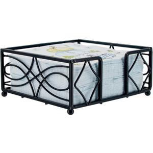 Boston International Napkin Caddy Metal Lunch Napkin Holder, Holds 6.5" x 6.5" Napkins, Wave- Black