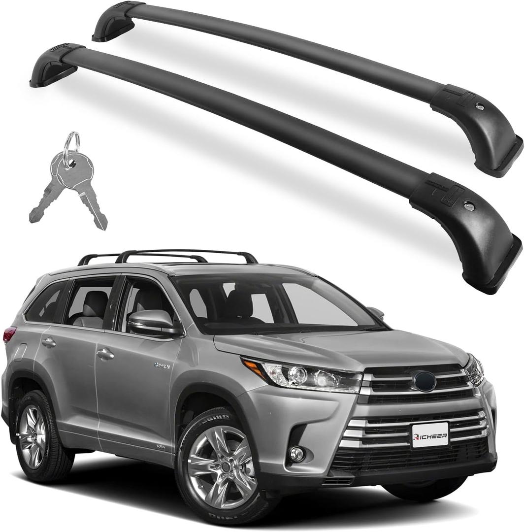 Richeer 220LBS Lockable Roof Rack Cross Bars for 2014-2019 Highlander XLE/Limited & SE/LE/LE Plus/LE Hybrid with Side Rails,Aluminum Anti-Theft Cargo Racks Rooftop Luggage Canoe Kayak Bicycle