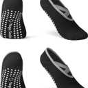 Vanjua 4 Pairs Pilates Socks with Grip for Women, Non Slip Yoga Socks, Grippy Socks for Barre, Dance, Workout and Hospital