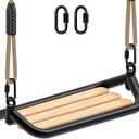 SELEWARE Hanging Wood Swing Seat Tree Swing for Kids, 100% Polyester Weather Proof Rope Heavy Duty Steel Tubing Structure Backyard Swing Set Replacement (Black)