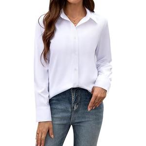 siliteelon Button Down Dress Shirts for Women Long Sleeve Wrinkle Free Shirts Solid Work Business Formal Button Up Shirt 2XL siliteelon Button Down Dress Shirts for Women Long Sleeve Wrinkle Free Shirts Solid Work Business Formal Button Up Shirt 2XL