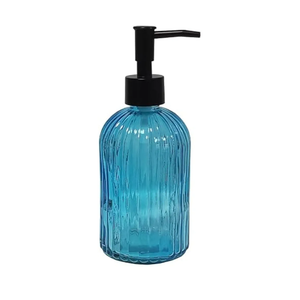Blue Glass Soap Dispenser Set with Black Pump, 13.5oz Refillable Hand Dispenser, Lotion Dish Soap Dispenser for Modern Home Decor, Kitchen Countertop, Bathroom, Hotel