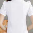 SUNNOW Women's V-Neck Button Down Blouse White Short Sleeve Shirt for Professional & Casual Summer Attire (White, XL)