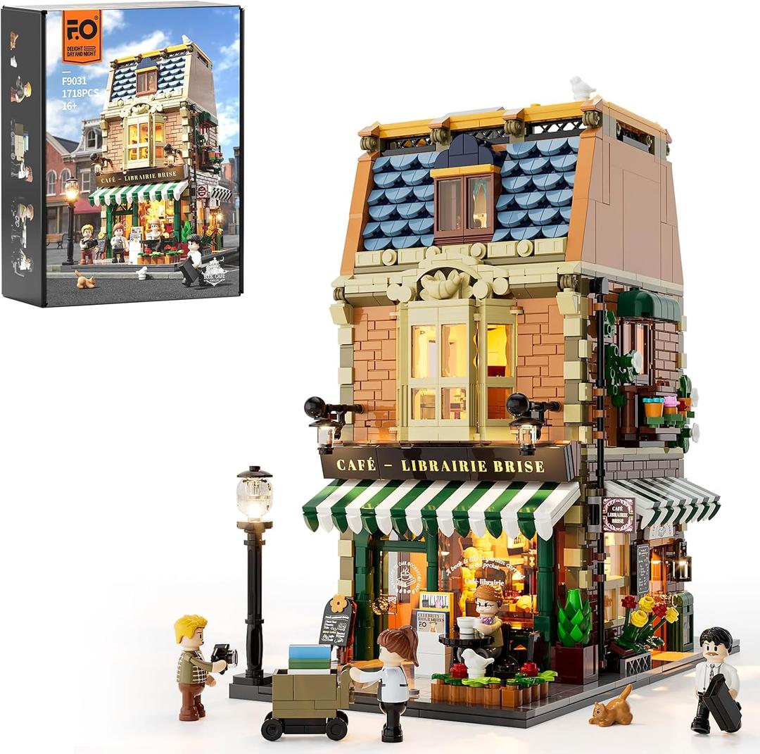 Funwhole Book-Cafe Lighting Building-Bricks Set - City Town Coffee House LED Light Modular Construction Building Model Sets 1718 Pcs for Adults and Teen