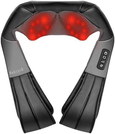 Nekteck Shiatsu Neck Massager for Pain Relief Deep Tissue with Heat, 3D Kneading Massage Pillow Back Shoulder Massagerfor Body Muscle, Plug-in Use for Home Office Car, Gifts for Mom Dad Him Her