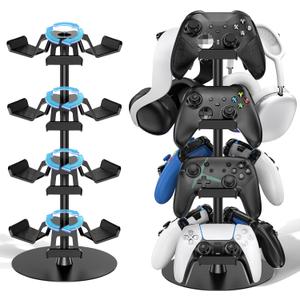 Headset Stand 4 Tiers for Desk, Rotatable Gaming Controller Stand for PS5/PS4/Xbox/Switch2/PS Portal/Phone, Universal PC Gamer Gift Accessory Controller/Headphone Holder for 12 Packs Controller