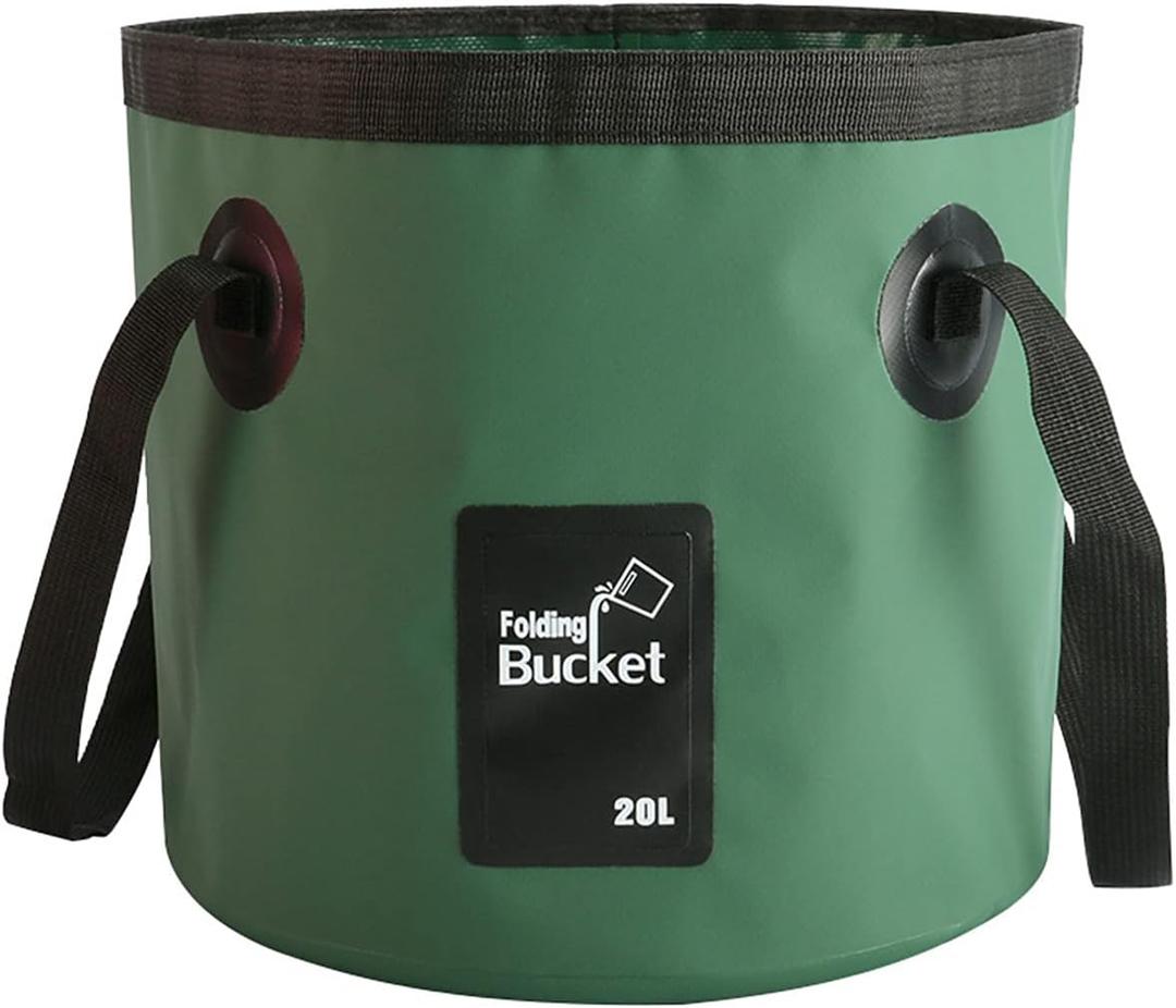 BANCHELLE Collapsible Bucket Water Container Portable Folding Camp Wash Basin for Outdoor Traveling Hiking Fishing Car Washing Gardening Camping 20L (Blackish Green)