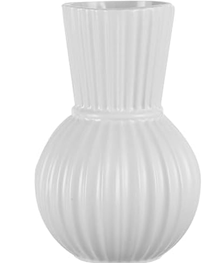 White Ceramic Vase for Flowers, Small Round WhiteVase for Home Decor, Pampas Grass Vase for Living Room, Office, Entryway, Shelf, Dining Table, 7 inches
