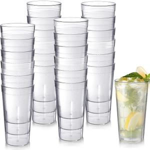Sieral 24 Pack Reusable Plastic Tumblers Cups Stackable Beverage Cups Restaurant Drinking Glasses Anti Slip Break Resistant Water Glass for Kitchen Cafe Bar Party(20 oz,Clear)