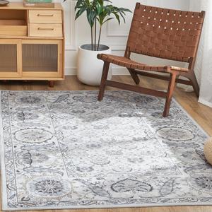 jinchan Area Rug 4x6 Washable Rug Vintage Floral Indoor Soft Retro Distressed Grey Multi Carpet Elegant Print Country Boho Non Slip Kitchen Living Room Bedroom Dining Room