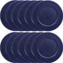 Navy Blue Chargers for Dinner Plates with Beaded Rims, Set of 12 Plastic Bulk Wedding Charger Plates for Thanksgiving, Christmas, Holiday Party Table Setting.