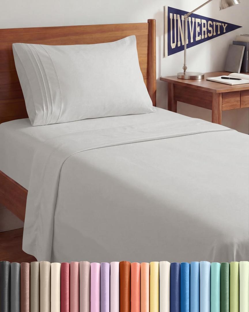 Twin XL Size 3 Piece Sheet Set - Comfy Breathable & Cooling Sheets - Hotel Luxury Bed Sheets for Women & Men - Deep Pockets, Easy-Fit, Soft & Wrinkle Free Sheets - French Grey Oeko-Tex Bed Sheet Set