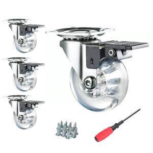Swivel Caster Wheels 3 Inch,Heavy Duty Casters Set of 4 with Brake,800Lbs Clear Polyurethane Furniture Wheels for Workbench,Cabinet,Ottoman,BenchNot for Chair Legs
