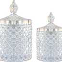 R FLORY 2 Pack Qtip Holder Glass Apothecary Jars with Lids Bathroom Storage Organizer for Cotton Swabs, Balls, Pads, Floss Picks, Vanity Storage Containers for Makeup, Candy, Jewelry (10+24oz, Dazzle)