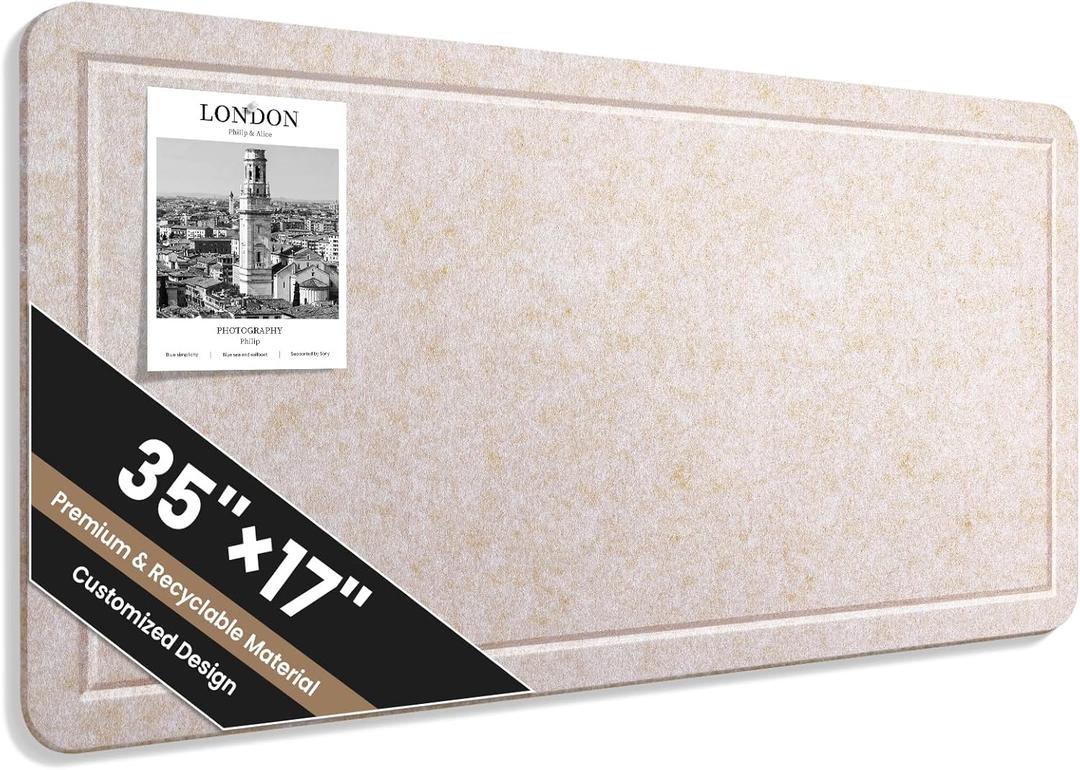 Large Bulletin Board, 35 X 17 Inches Felt Cork Board with 40 Pushpins, Foldable Felt Notice Pin Board Photo Display Board with Self-Adhesive Tape for Office Home School (Oatmeal, 35x17 inch)