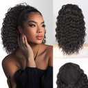 QGZ Drawstring Ponytail Extension 14 Inch Synthetic Wavy Curly Hair for Black Women Fluffy Ponytail Hair Extensions for Daily Use (Black Brown)