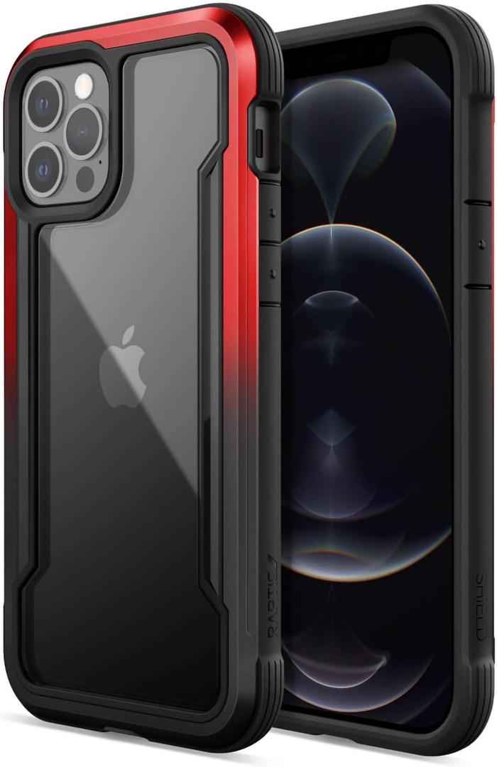 RAPTIC Shield Crystal Clear Case for iPhone 12 for iPhone 12 Pro, [10FT Mil-Grade Drop Protection], [Not Yellowing Tech], Durable Anodized Shockproof Aluminum Frame Slim 12/12 Pro Case, Black & Red