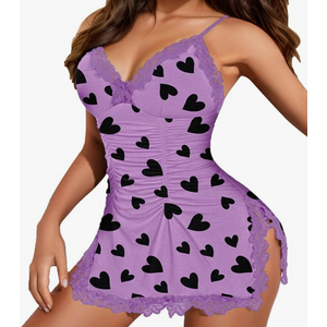 Girece Sexy Lingerie for Women Lace Nightgown Sleep Dress with Side Slit Lace Trim Chemise Soft Sleepwear & Comfy Loungewear, Small